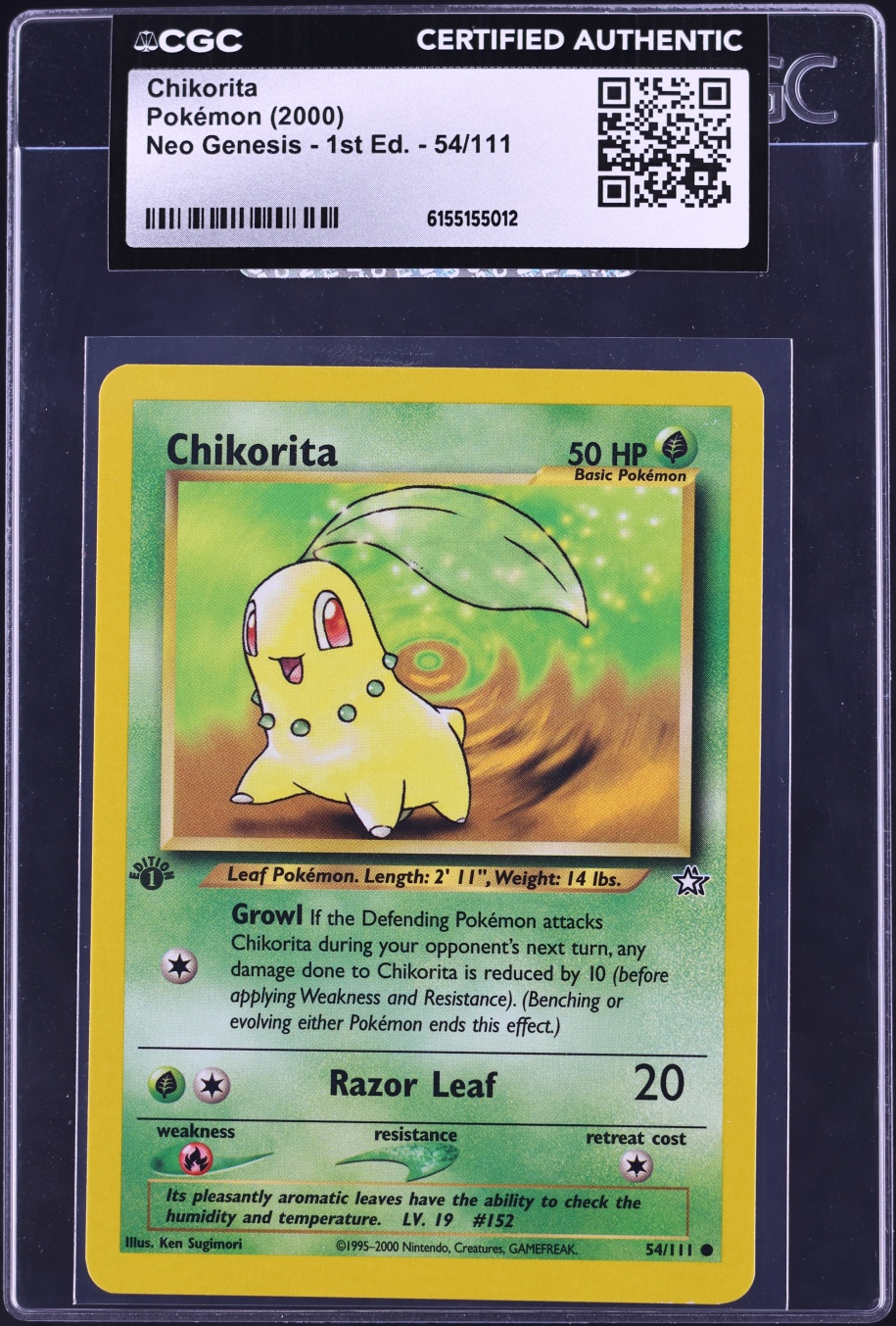 2000 Pokemon Neo Genesis 1st Edition Chikorita #54 CGC AUTH