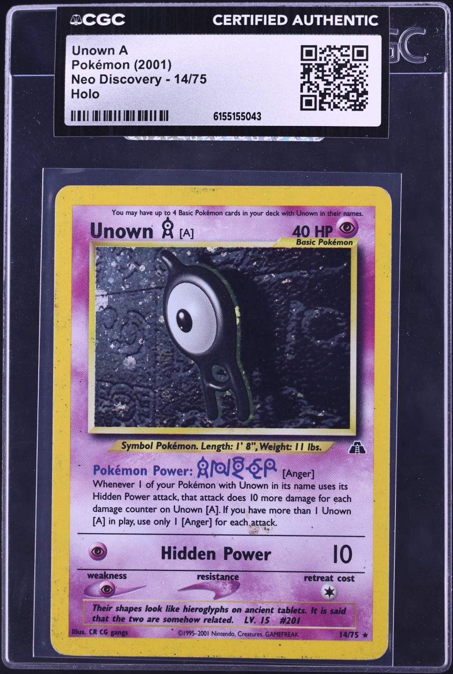 2001 Pokemon Neo Discovery Holo Unown A #14 CGC AUTH