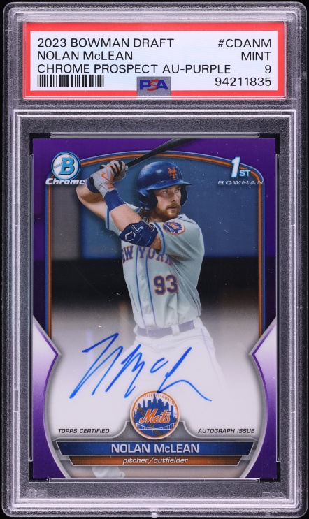 2023 Bowman Chrome Draft Purple Refractor Nolan McLean PROSPECT AUTO /250 #CDA-NM PSA 9 MINT