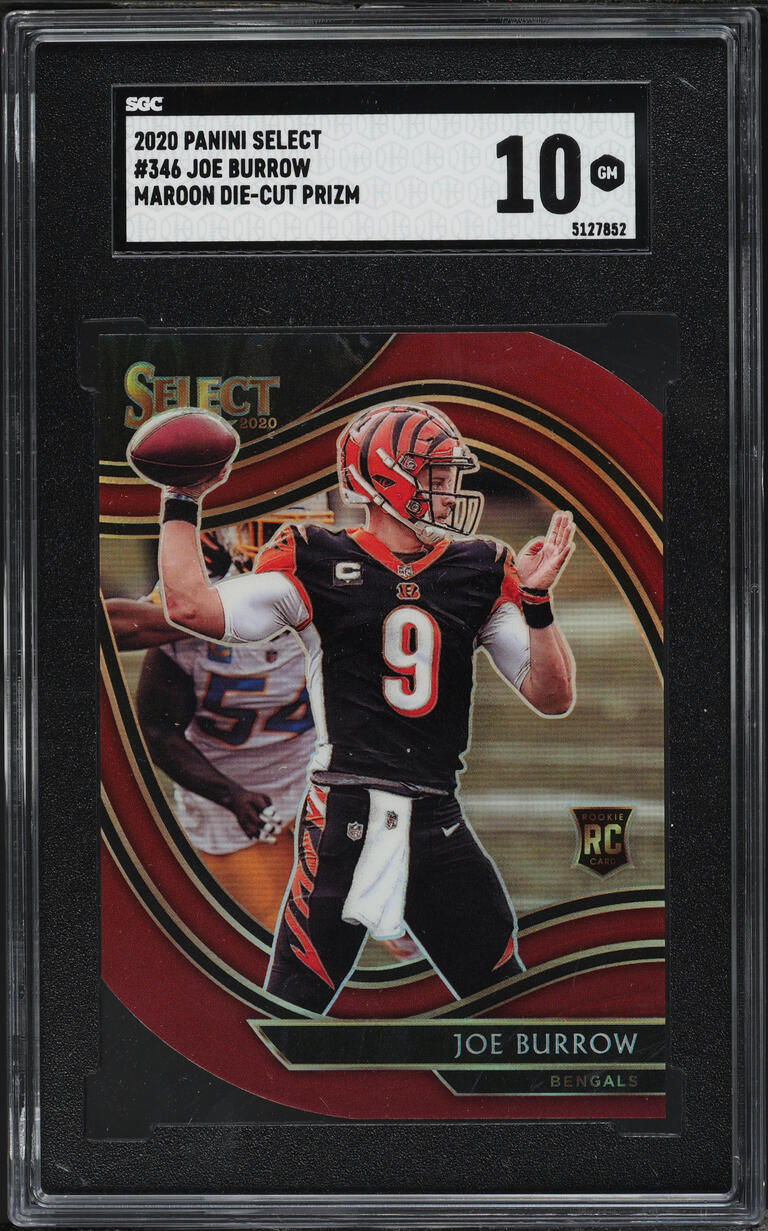 2020 Select Field Level Maroon Prizm Die-Cut Joe Burrow ROOKIE #346 SGC 10 GEM MINT