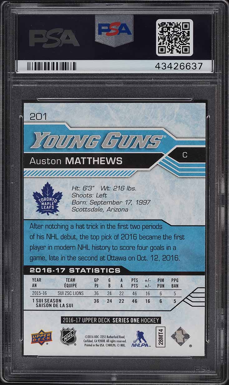 2016 Upper Deck Young Guns Auston Matthews ROOKIE #201 PSA 10 GEM MINT