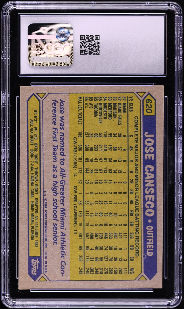 1987 Topps Jose Canseco ROOKIE #620 CGC 7 NRMT