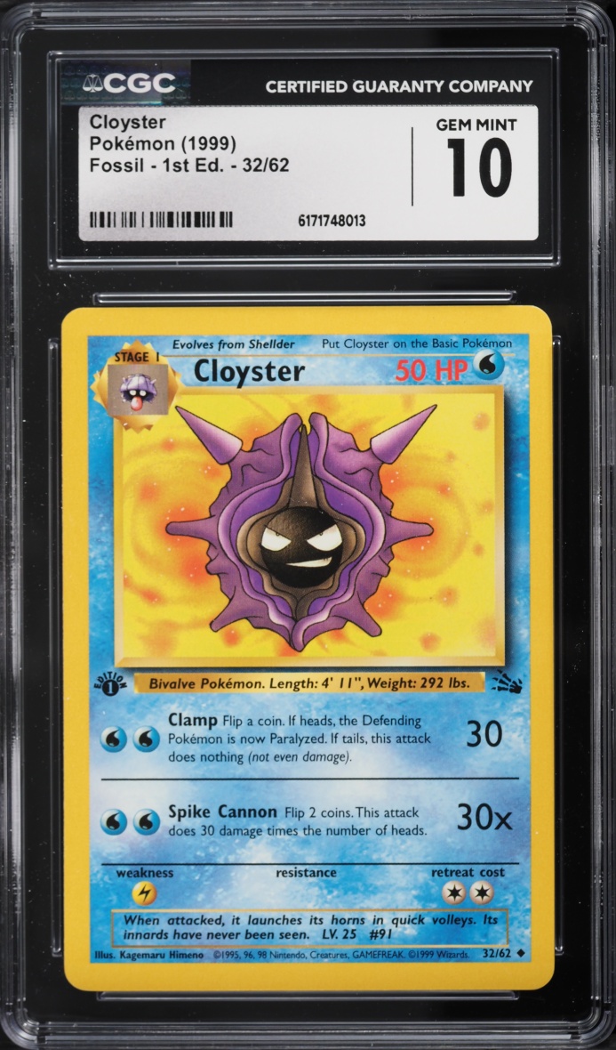 1999 Pokemon Fossil 1st Edition Cloyster #32 CGC 10 GEM MINT