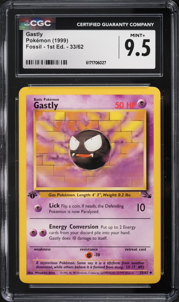 1999 Pokemon Fossil 1st Edition Gastly #33 CGC 9.5 MINT+