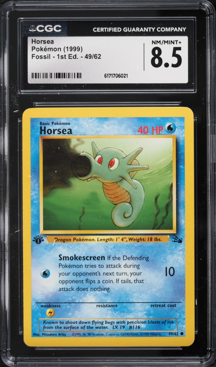 1999 Pokemon Fossil 1st Edition Horsea #49 CGC 8.5 NM-MT+