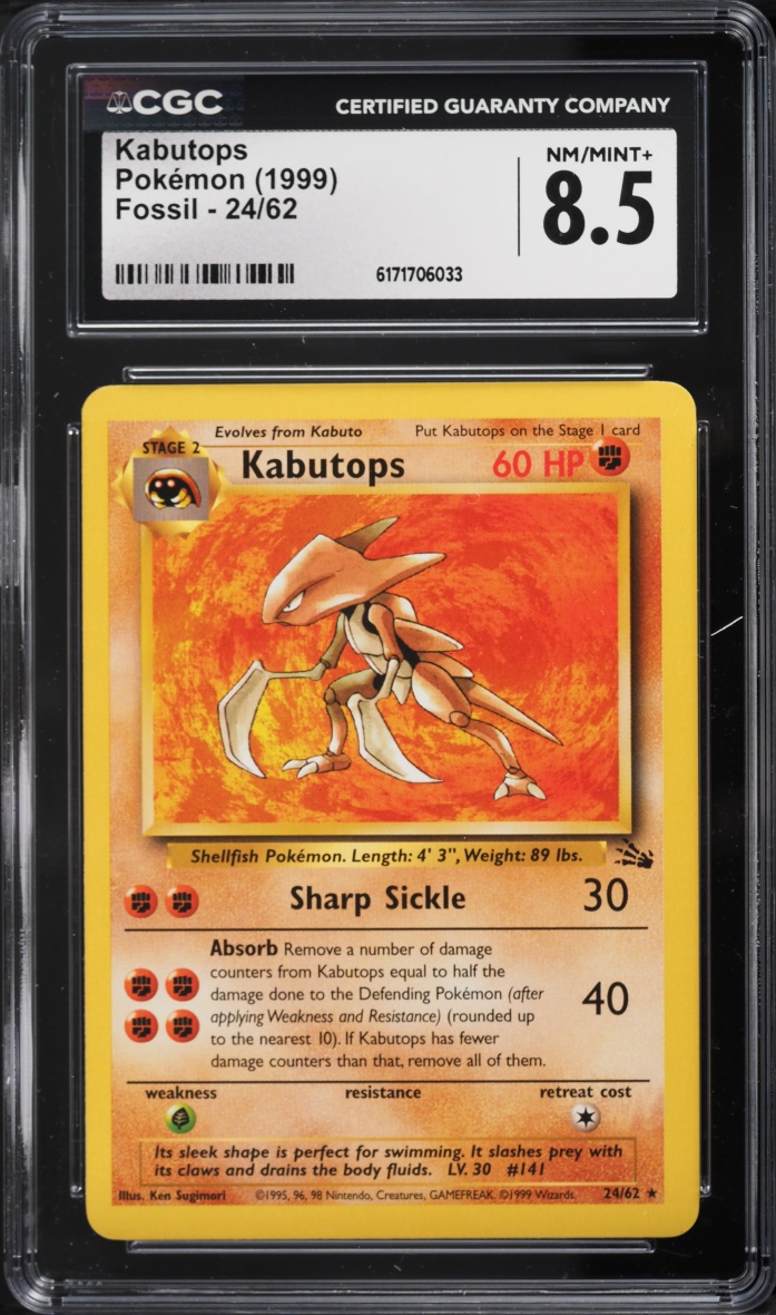1999 Pokemon Fossil Kabutops #24 CGC 8.5 NM-MT+