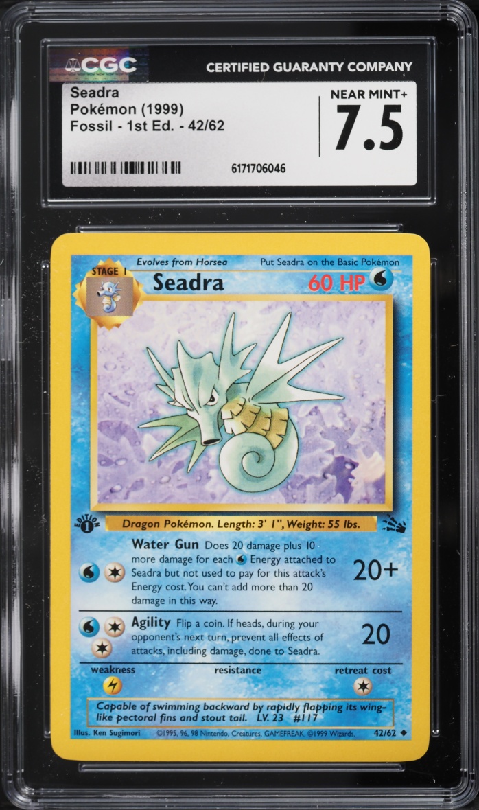 1999 Pokemon Fossil 1st Edition Seadra #42 CGC 7.5 NRMT+
