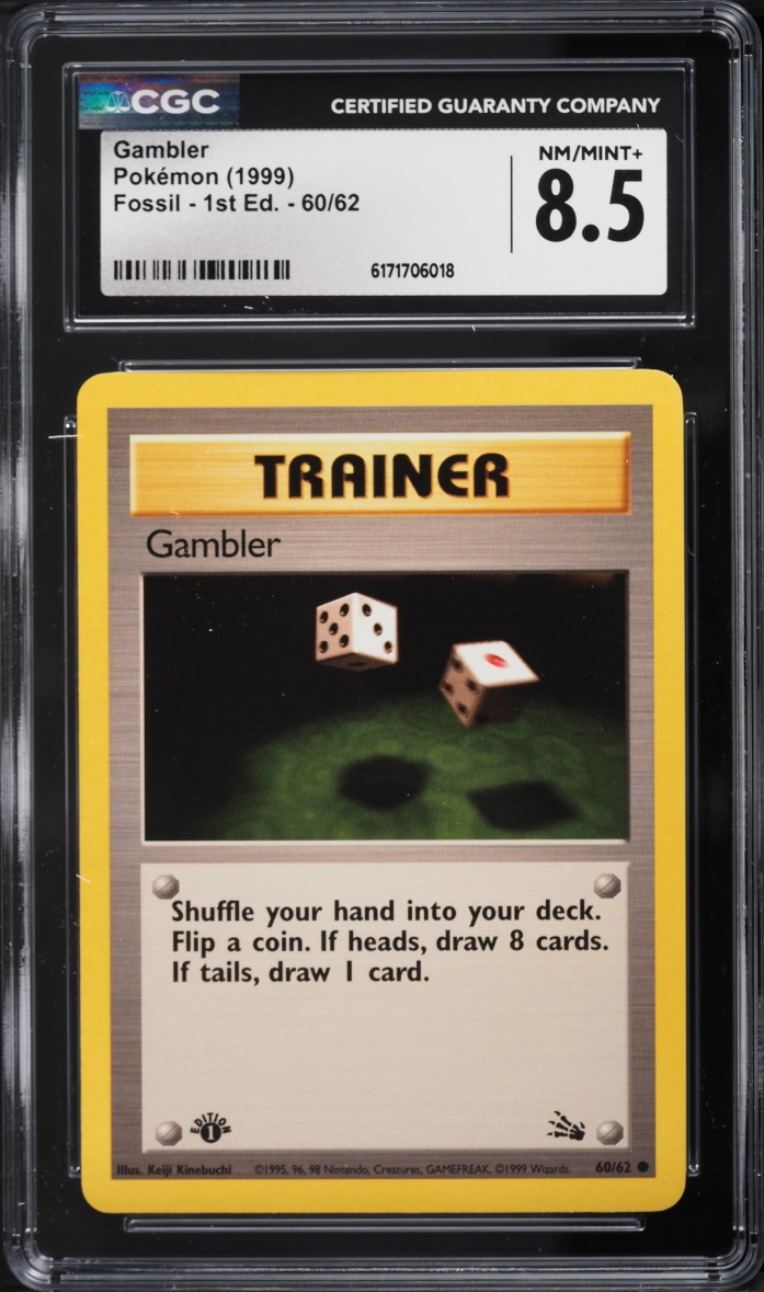 1999 Pokemon Fossil 1st Edition Gambler #60 CGC 8.5 NM-MT+
