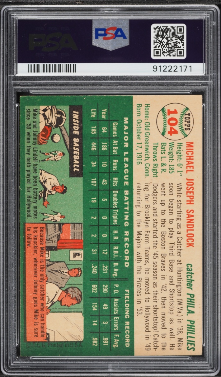 1954 Topps Mike Sandlock #104 PSA 7 NRMT