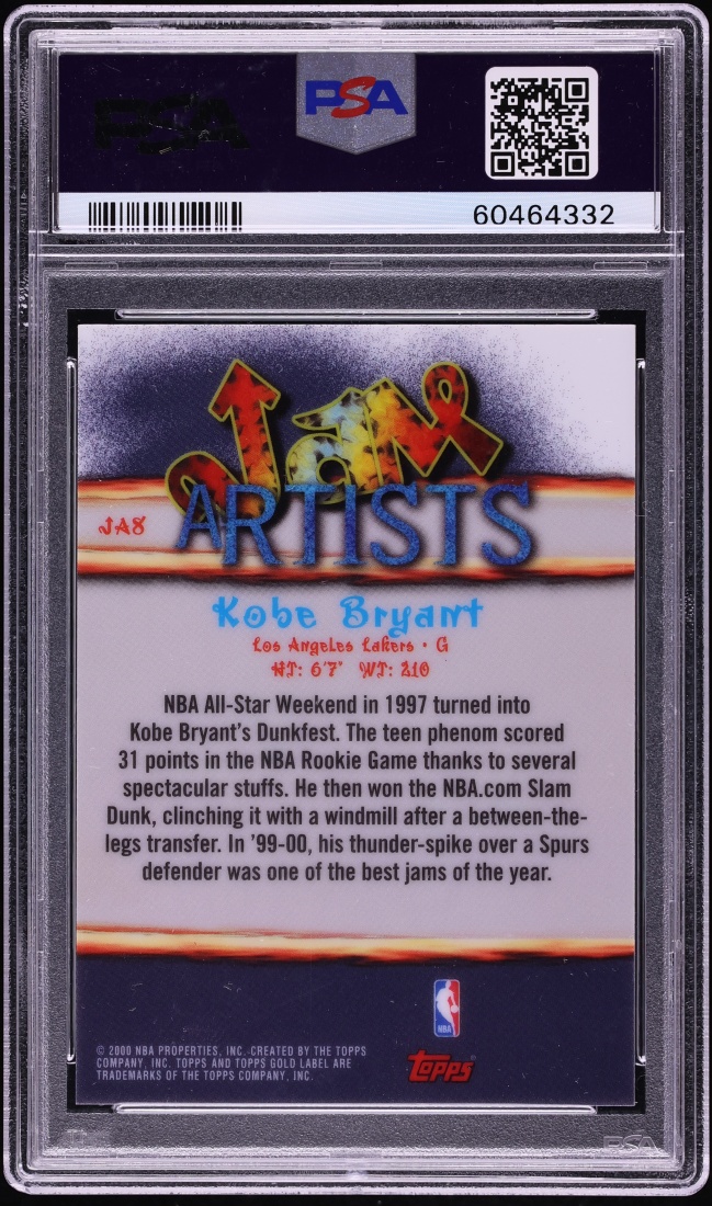2000 Topps Gold Label Jam Artists Kobe Bryant #JA8 PSA 8 NM-MT