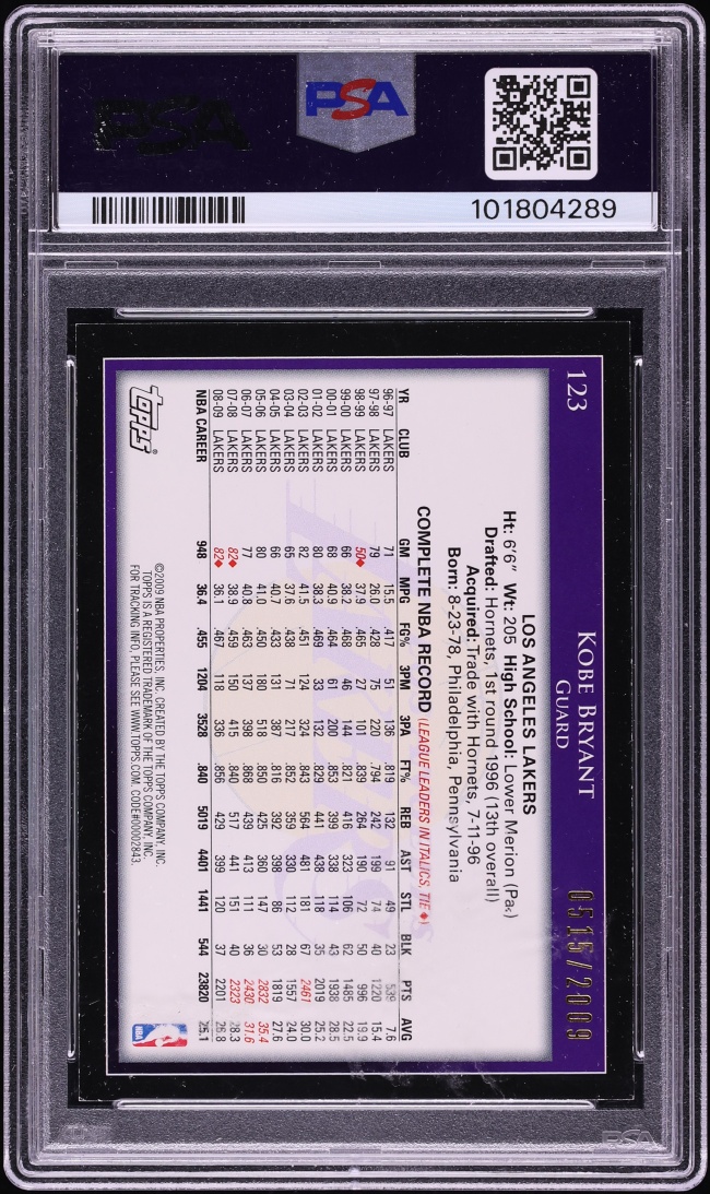 2009 Topps Gold Kobe Bryant /2009 #123 PSA 8 NM-MT