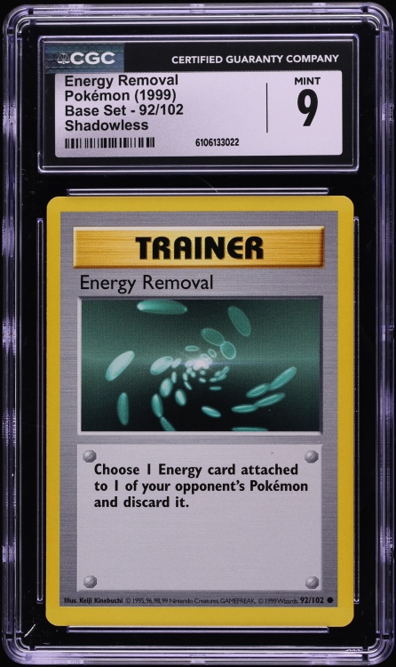 1999 Pokemon Base Set Shadowless Energy Removal #92 CGC 9 MINT