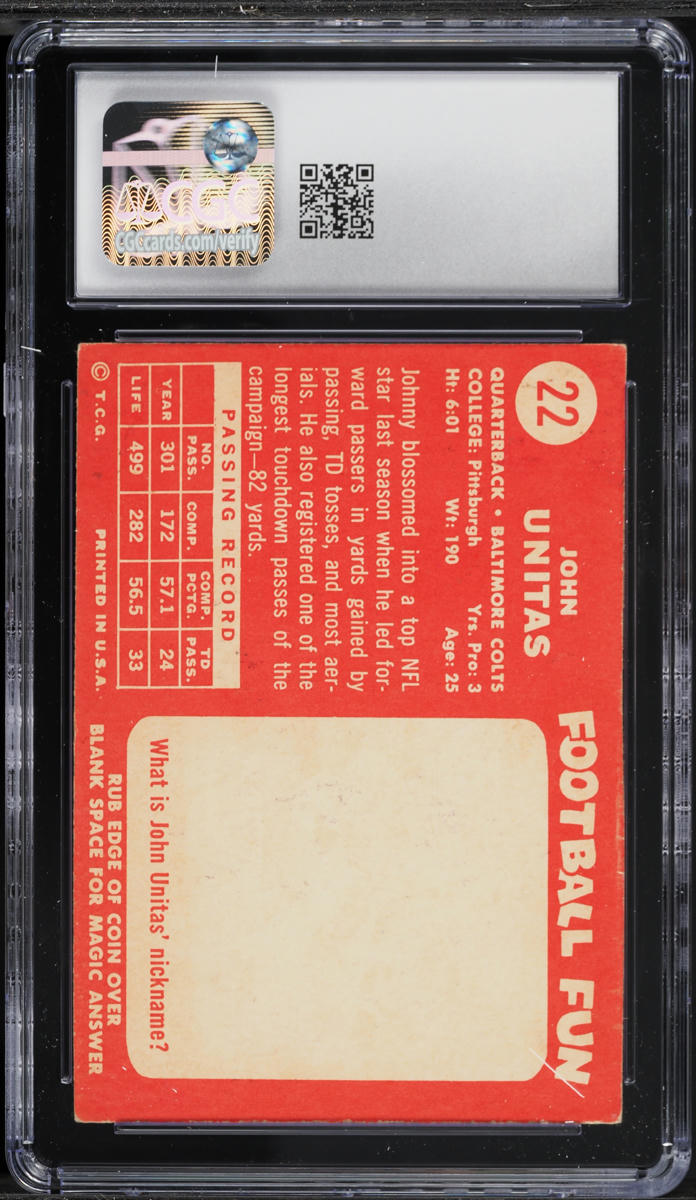 1958 Topps Football Johnny Unitas #22 CGC 5 EX