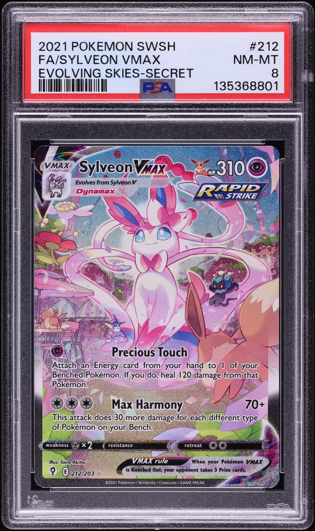 2021 Pokemon Sword & Shield Evolving Skies Alt Art Sylveon VMAX #212 PSA 8 NM-MT