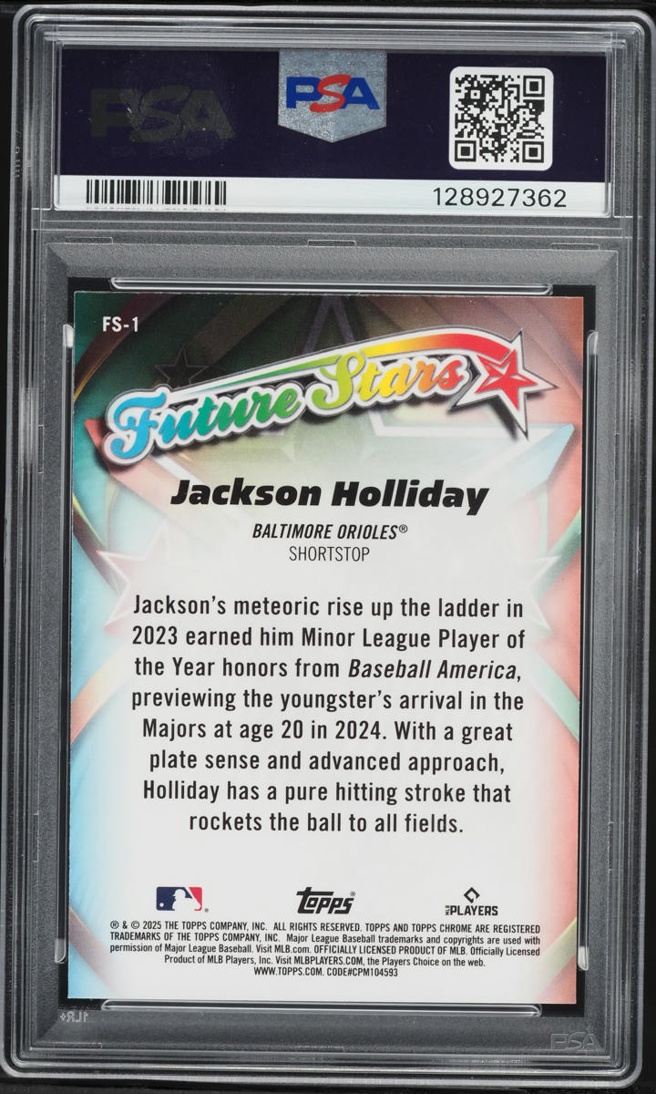 2025 Topps Chrome Future Stars Jackson Holliday #FS-1 PSA 10 GEM MINT