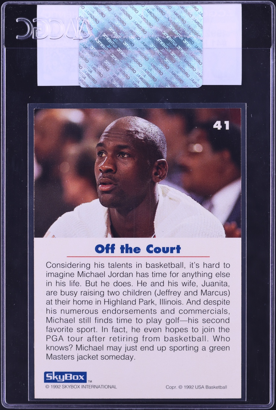 1992 Skybox USA Basketball Michael Jordan #41 CGC AUTH