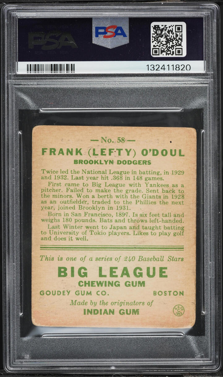 1933 Goudey Lefty O'Doul #58 PSA 1 PR