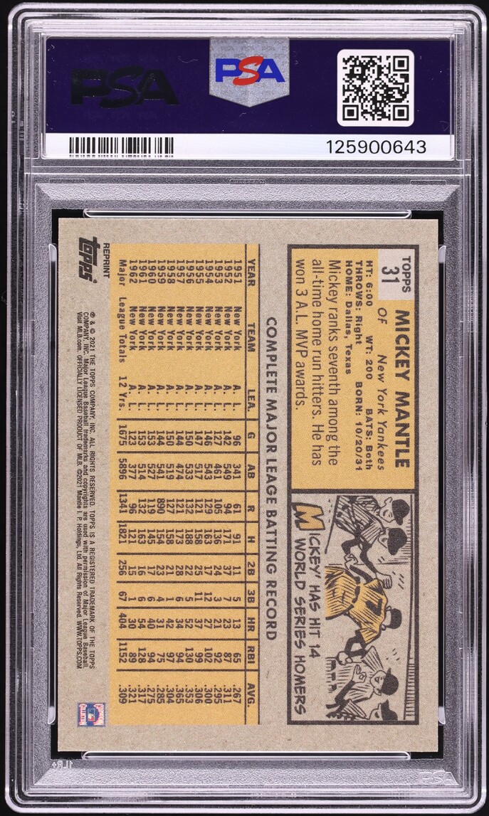 2021 Topps X Mantle Collection Orange Mickey Mantle /150 #31 PSA 9 MINT