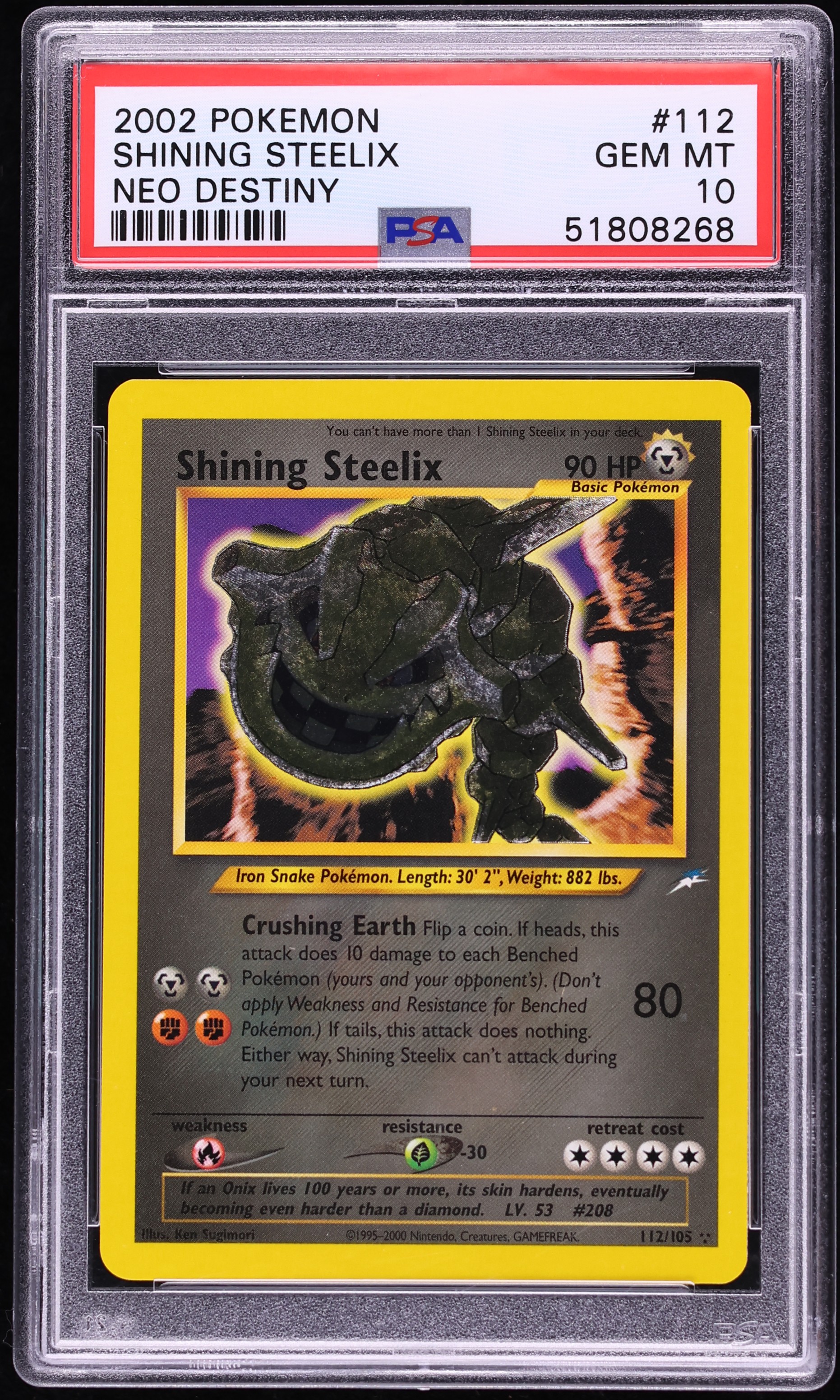 2002 Pokemon Neo Destiny Shining Steelix #112 PSA 10 GEM MINT