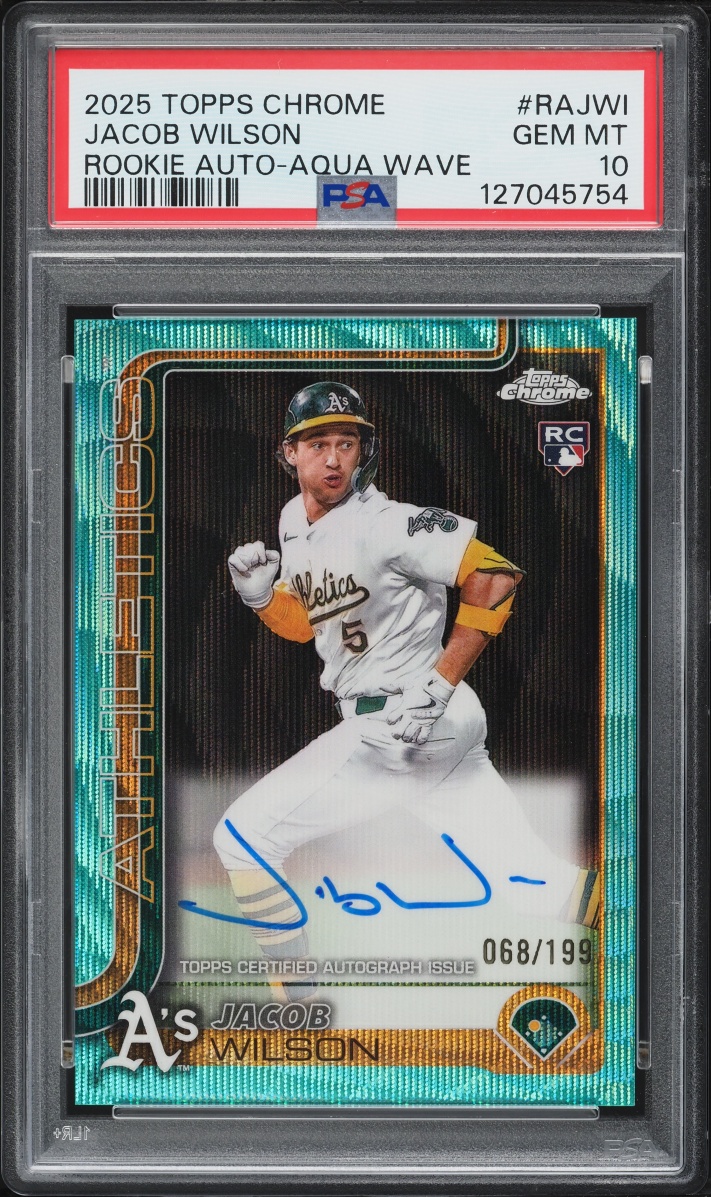 2025 Topps Chrome Aqua Wave Jacob Wilson ROOKIE AUTO /199 #RA-JWI PSA 10 GEM MINT