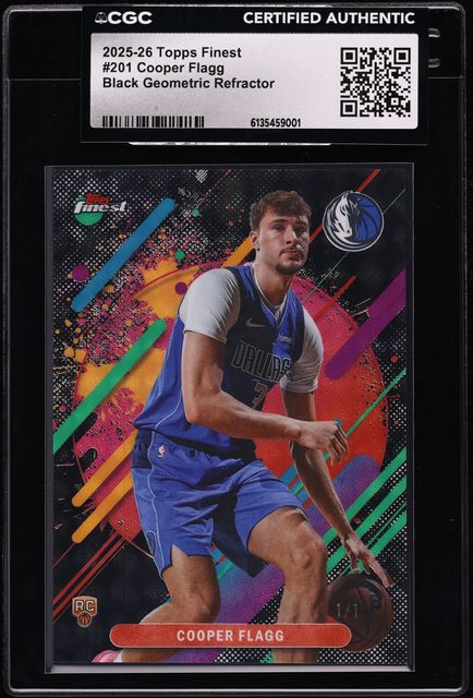 2025 Finest Rare Black Geometric Refractor Cooper Flagg ROOKIE 1/1 #201 CGC AUTH