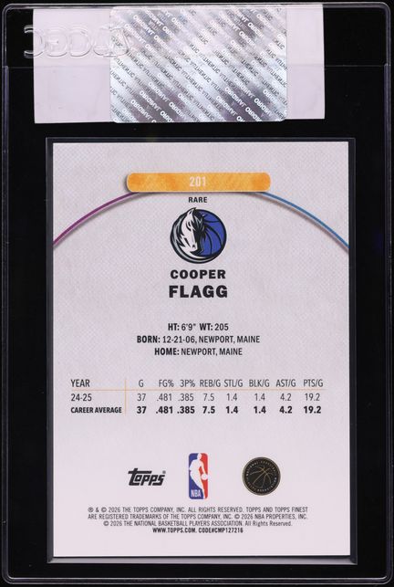 2025 Finest Rare Black Geometric Refractor Cooper Flagg ROOKIE 1/1 #201 CGC AUTH