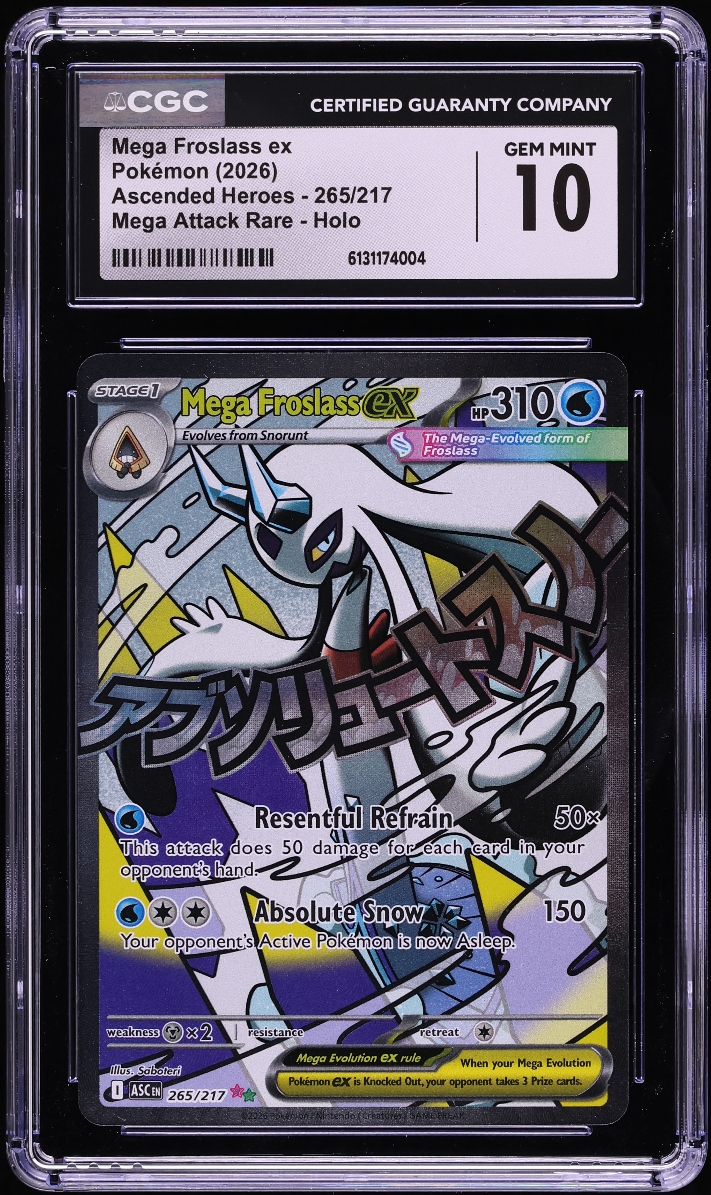2026 Pokemon Mega Evolution Ascended Heroes MA Mega Froslass ex #265 CGC 10 GEM MINT