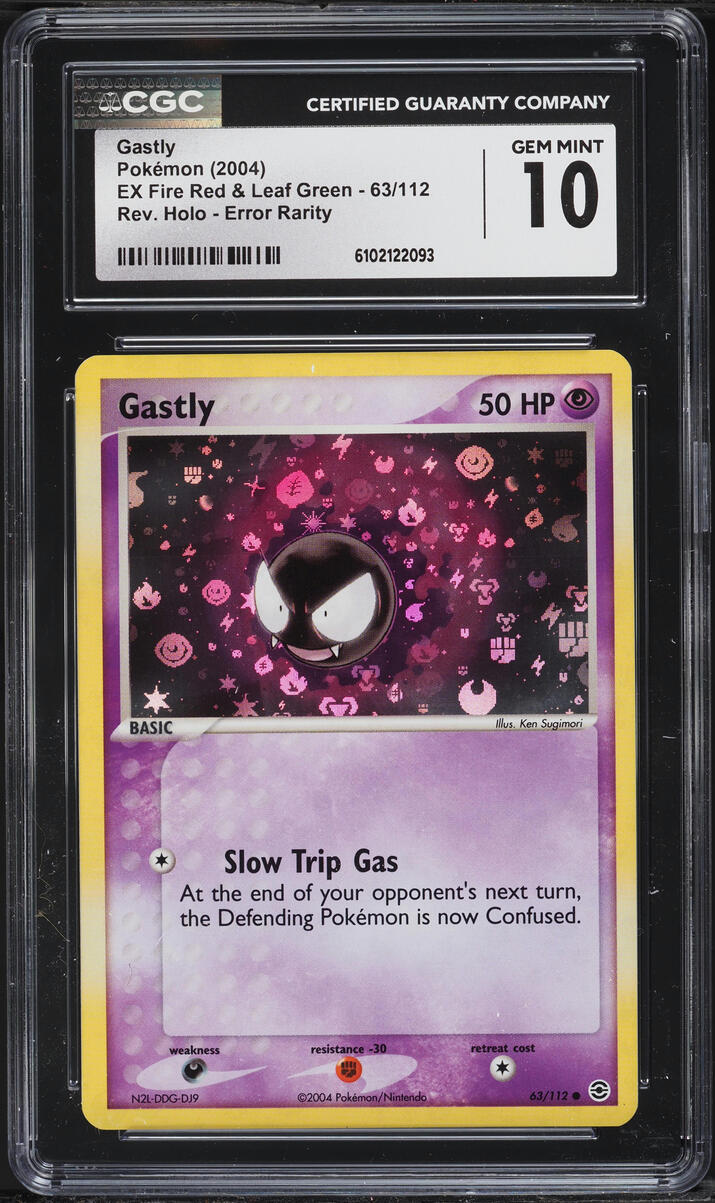 2004 Pokemon EX Fire Red & Leaf Green Rarity Error Reverse Holo Gastly #63 CGC 10 GEM MINT