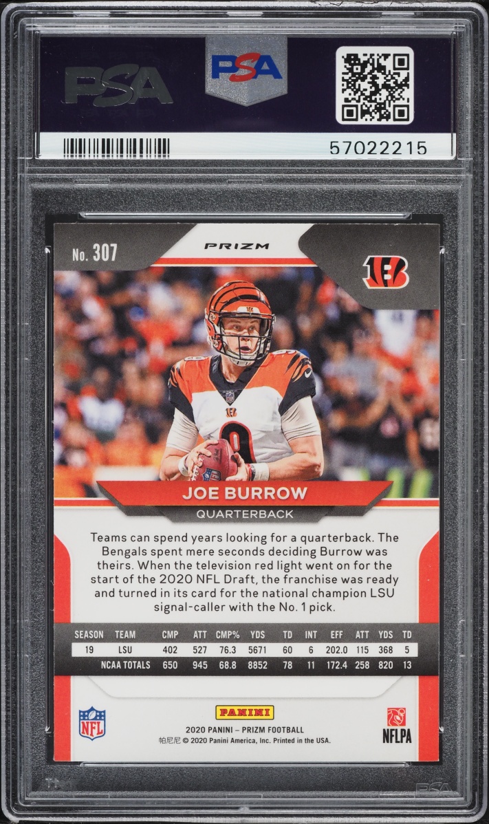 2020 Panini Prizm Disco Joe Burrow ROOKIE #307 PSA 10 GEM MINT