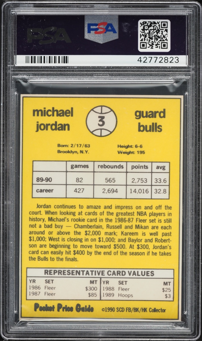 1991 SCD Multi-Sport Pocket Price Guide Hand Cut Michael Jordan ROOKIE #3 PSA 10 GEM MINT