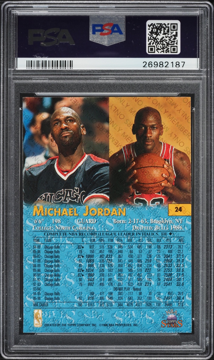 1996 Topps NBA Stars Members Only Michael Jordan #24 PSA 10 GEM MINT