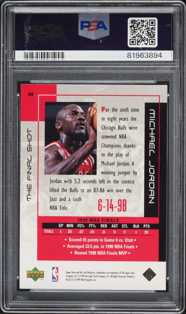 1999 Upper Deck MJ Career Collection The Final Shot Michael Jordan #59 PSA 10 GEM MINT