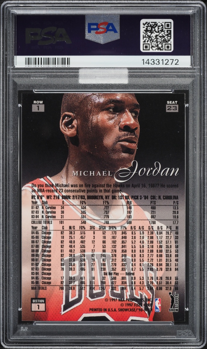 1996 Flair Showcase Row 1 Michael Jordan #23 MBA PSA 10 GEM MINT