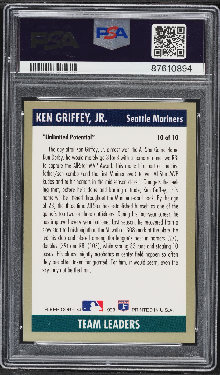 1993 Fleer Team Leaders Ken Griffey Jr. #10 PSA 8 NM-MT