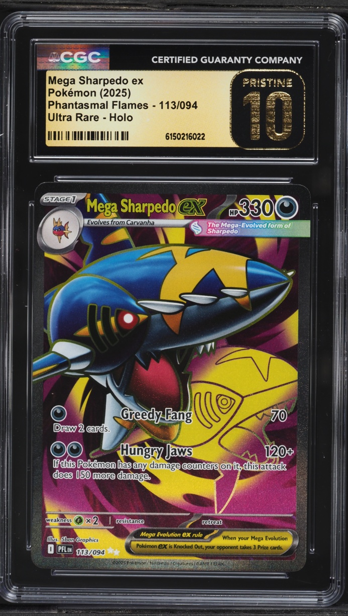 2025 Pokemon Mega Phantasmal Flames Full Art Mega Sharpedo Ex #113 CGC 10 PRISTINE