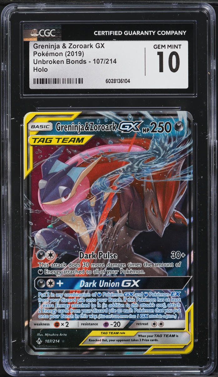 2019 Pokemon SM Unbroken Bonds Greninja & Zoroark GX #107 CGC 10 GEM MINT