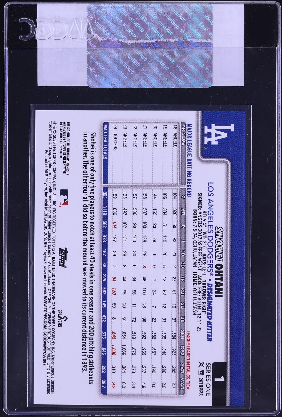 2025 Topps Flagship Real One Shohei Ohtani AUTO #1 CGC AUTH