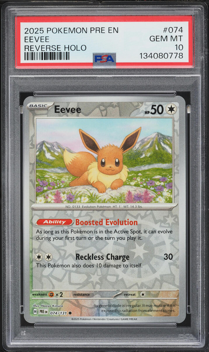 2025 Pokemon Scarlet & Violet Prismatic Evolutions Reverse Holo Eevee #74 PSA 10 GEM MINT