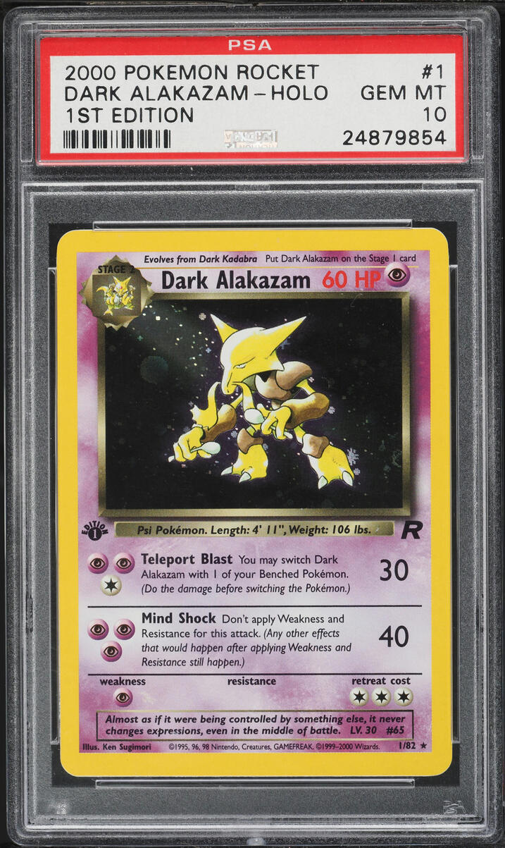2000 Pokemon Team Rocket 1st Edition Holo Dark Alakazam #1 PSA 10 GEM MINT