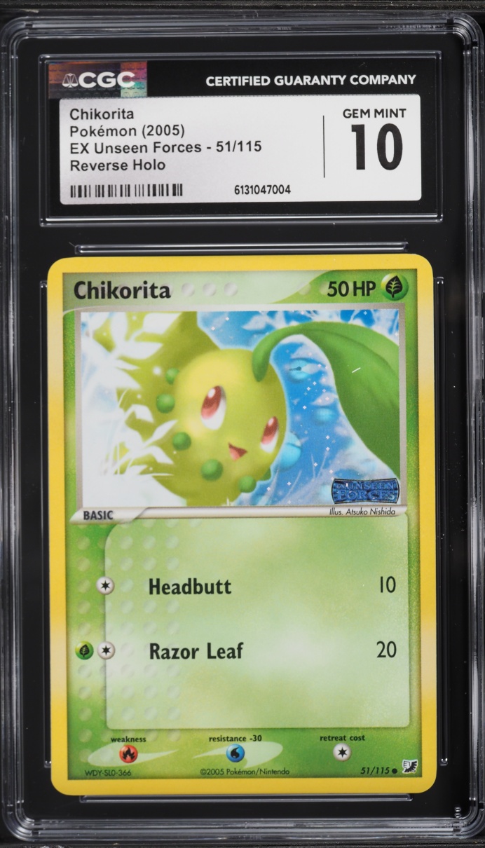 2005 Pokemon EX Unseen Forces Reverse Holo Chikorita #51 CGC 10 GEM MINT
