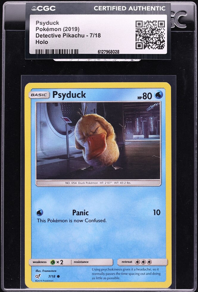 2019 Pokemon Sun & Moon Detective Pikachu Holo Psyduck #7 CGC AUTH