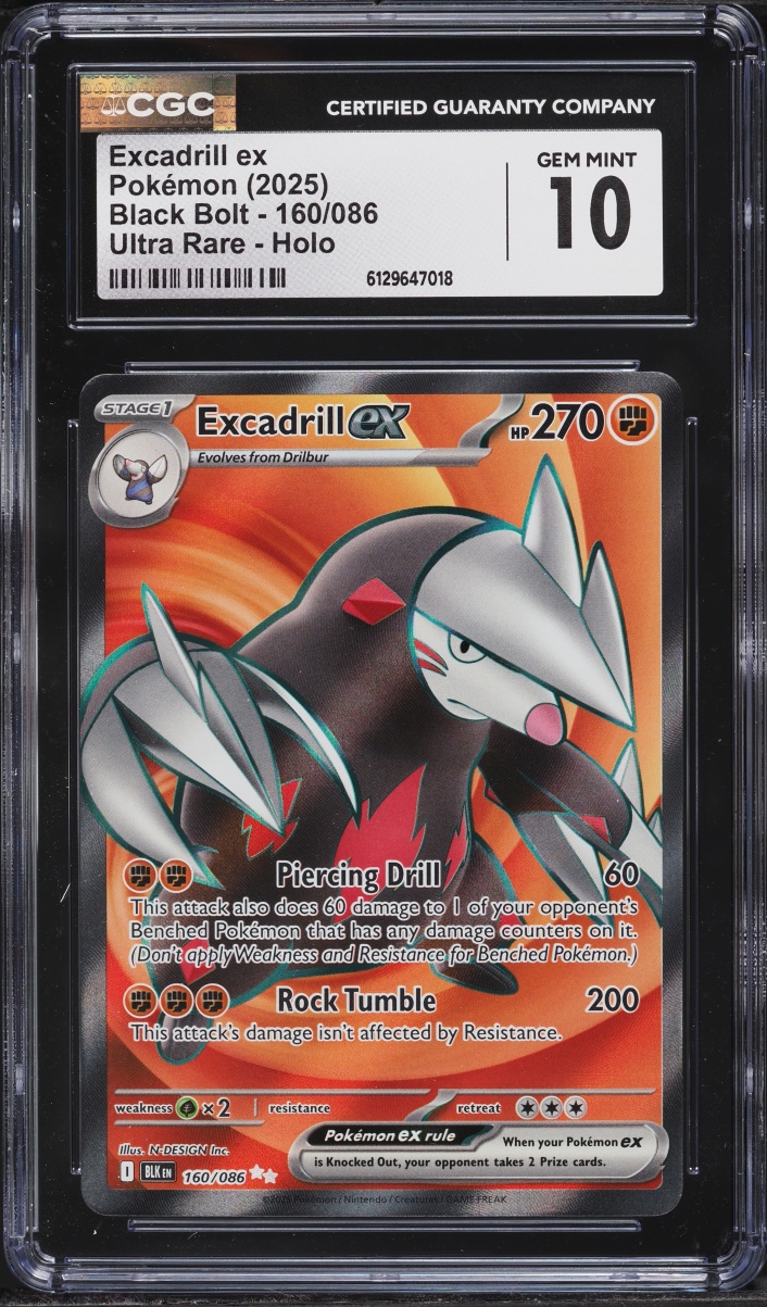 2025 Pokemon Scarlet & Violet Black Bolt Full Art Excadrill ex #160 CGC 10 GEM MINT