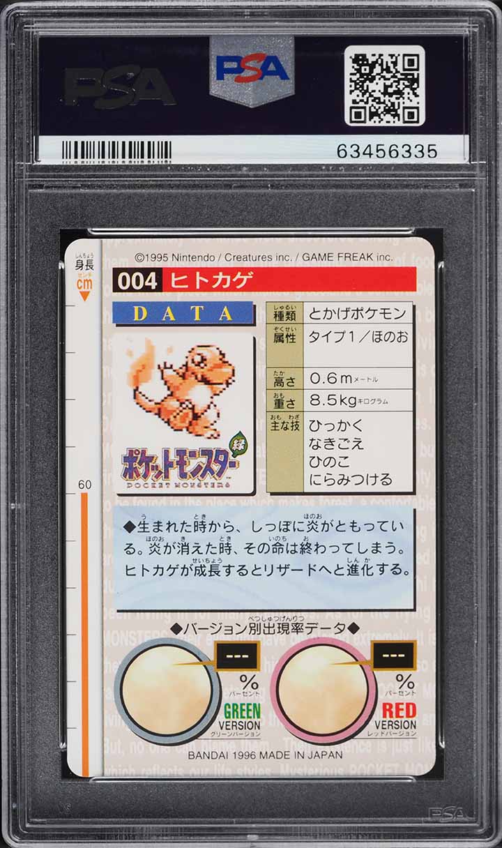 1996 Pokemon Japanese Bandai Carddass Vending Charmander #4 PSA 10 GEM MINT