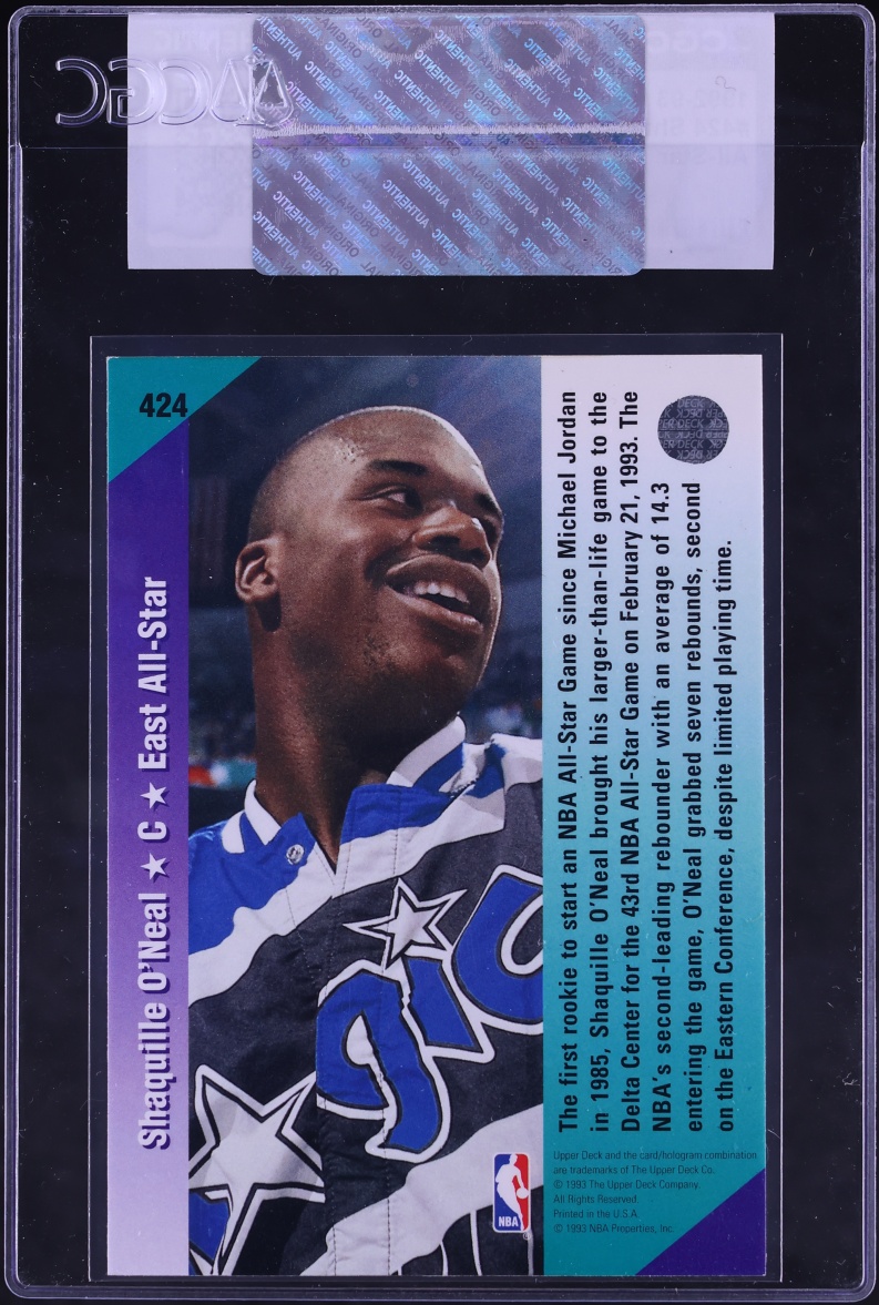 1992 Upper Deck All-Star Shaquille O'Neal ROOKIE #424 CGC AUTH