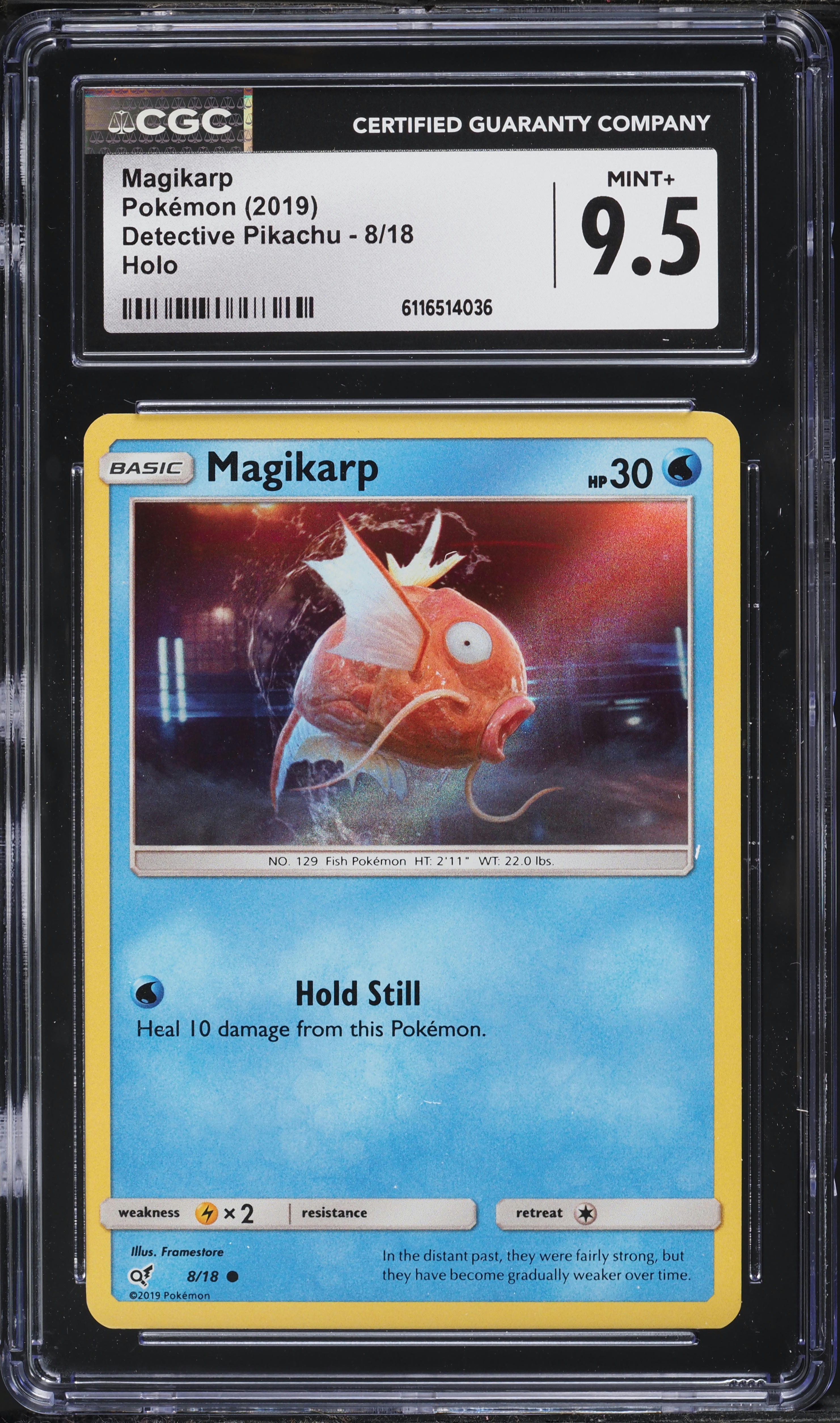 2019 Pokemon Sun & Moon Detective Pikachu Holo Magikarp #8 CGC 9.5 MINT+