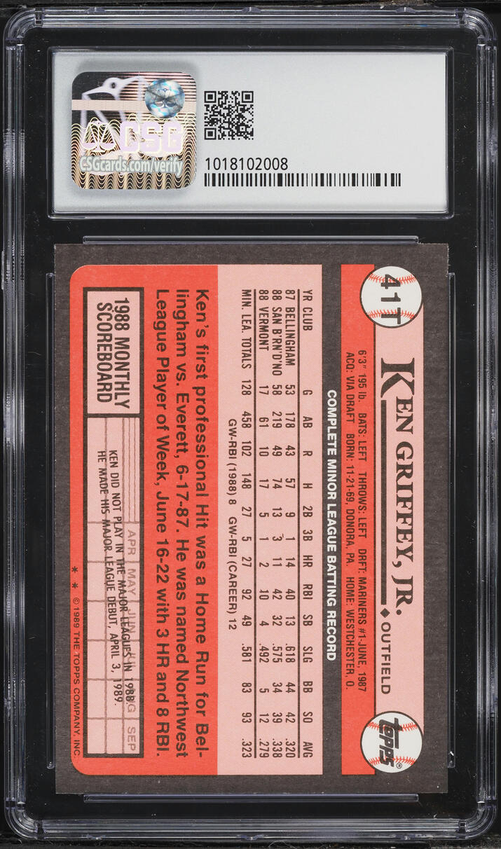 1989 Topps Traded Ken Griffey Jr. ROOKIE #41T CSG 8.5 NM-MT+