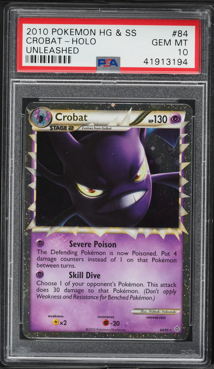 2010 Pokemon HeartGold & SoulSilver Unleashed Holo Crobat #84 PSA 10 GEM MINT