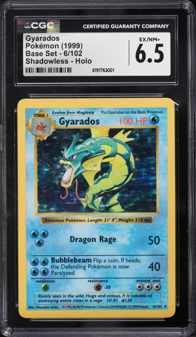 1999 Pokemon Base Set Shadowless Holo Gyarados #6 CGC 6.5 EXMT+
