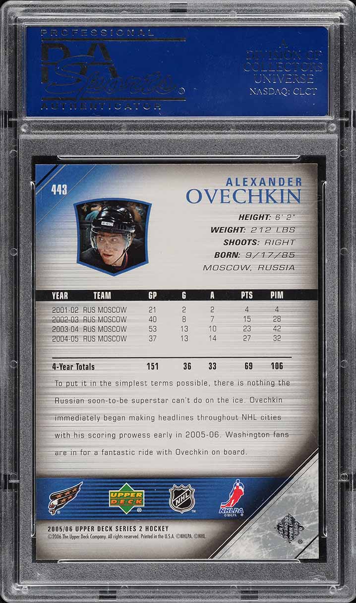 2005 Upper Deck Young Guns Alexander Ovechkin ROOKIE #443 PSA 10 GEM MINT