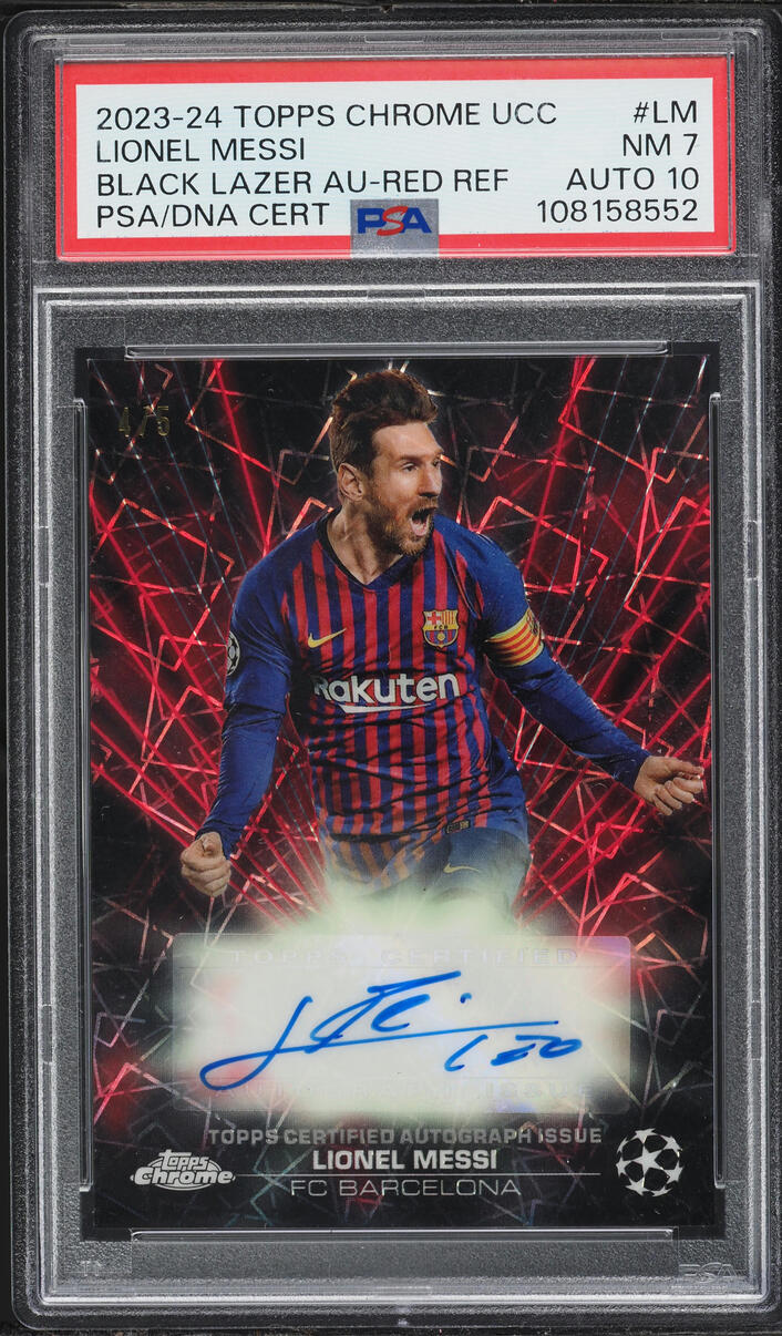 2023 Topps Chrome UEFA CC Black Lazer Red Refractor Lionel Messi AUTO DNA 10 /5 #BLA-LM PSA 7